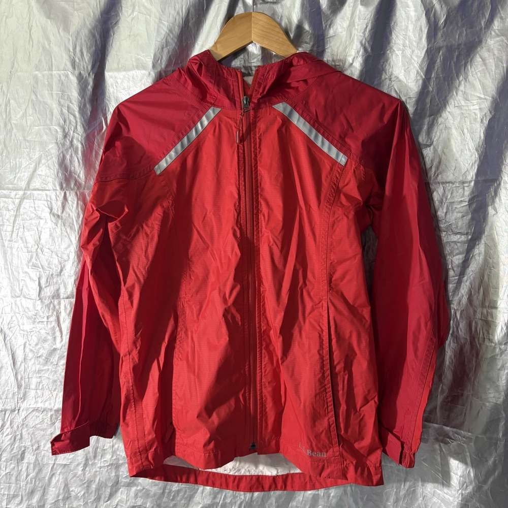 L.L.Bean Kids Red Ripstop Nylon Hooded Full Zip Windbreaker Jacket Size M
